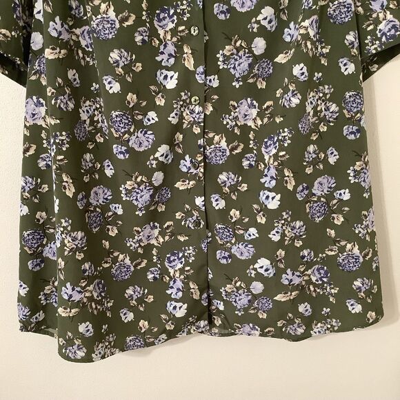 Vintage 90s Green Floral Cottagecore Retro Country Button Up Collared Shirt 2X - Picture 3 of 8